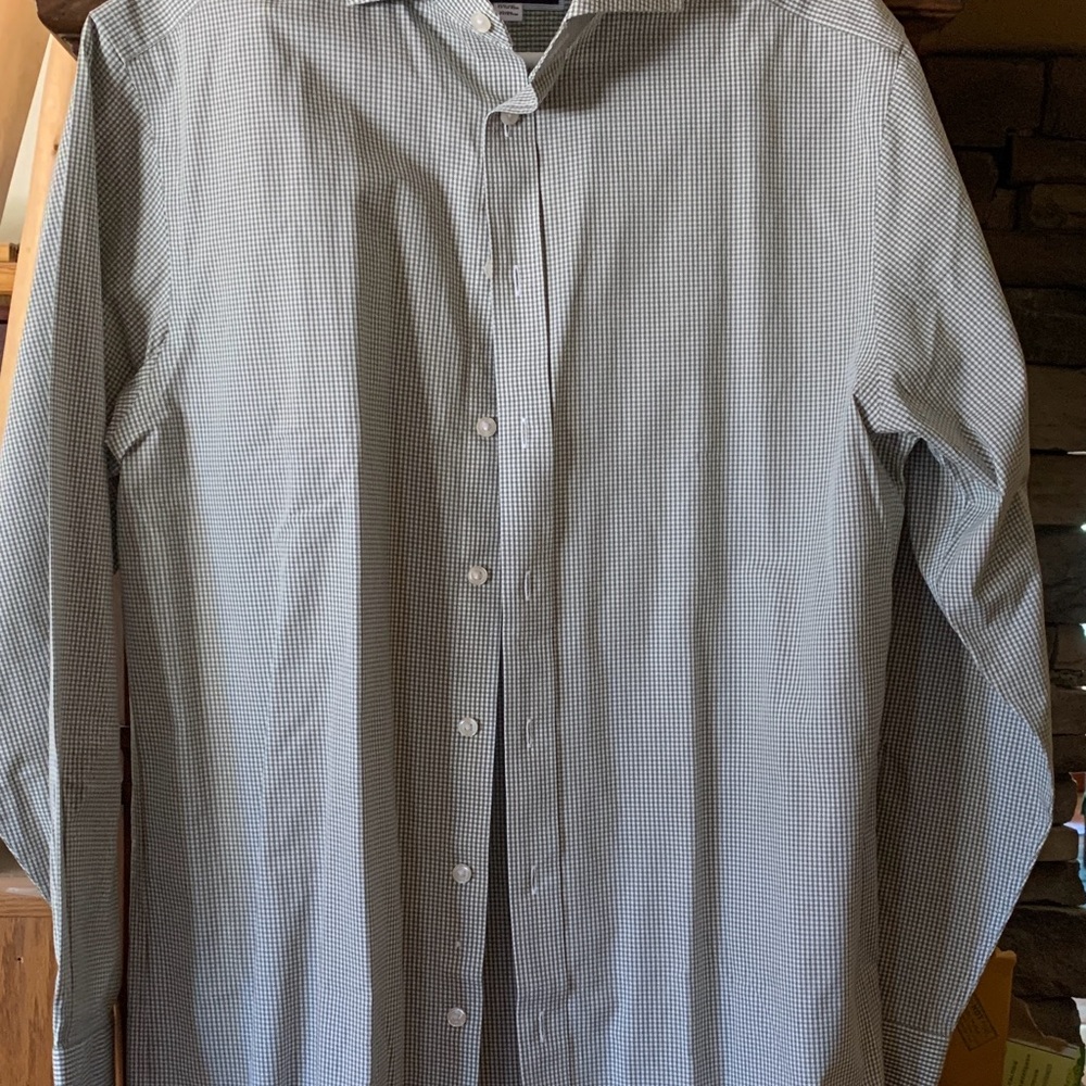 Men's Classic Olive Green Mini Gingham Check Shirt
